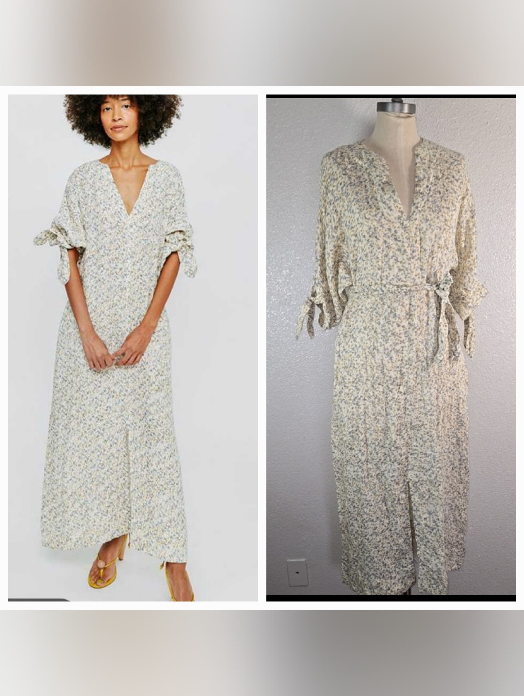 Mirth Floral Button-Front Maxi Dress In Cream And Blue Size Medium
